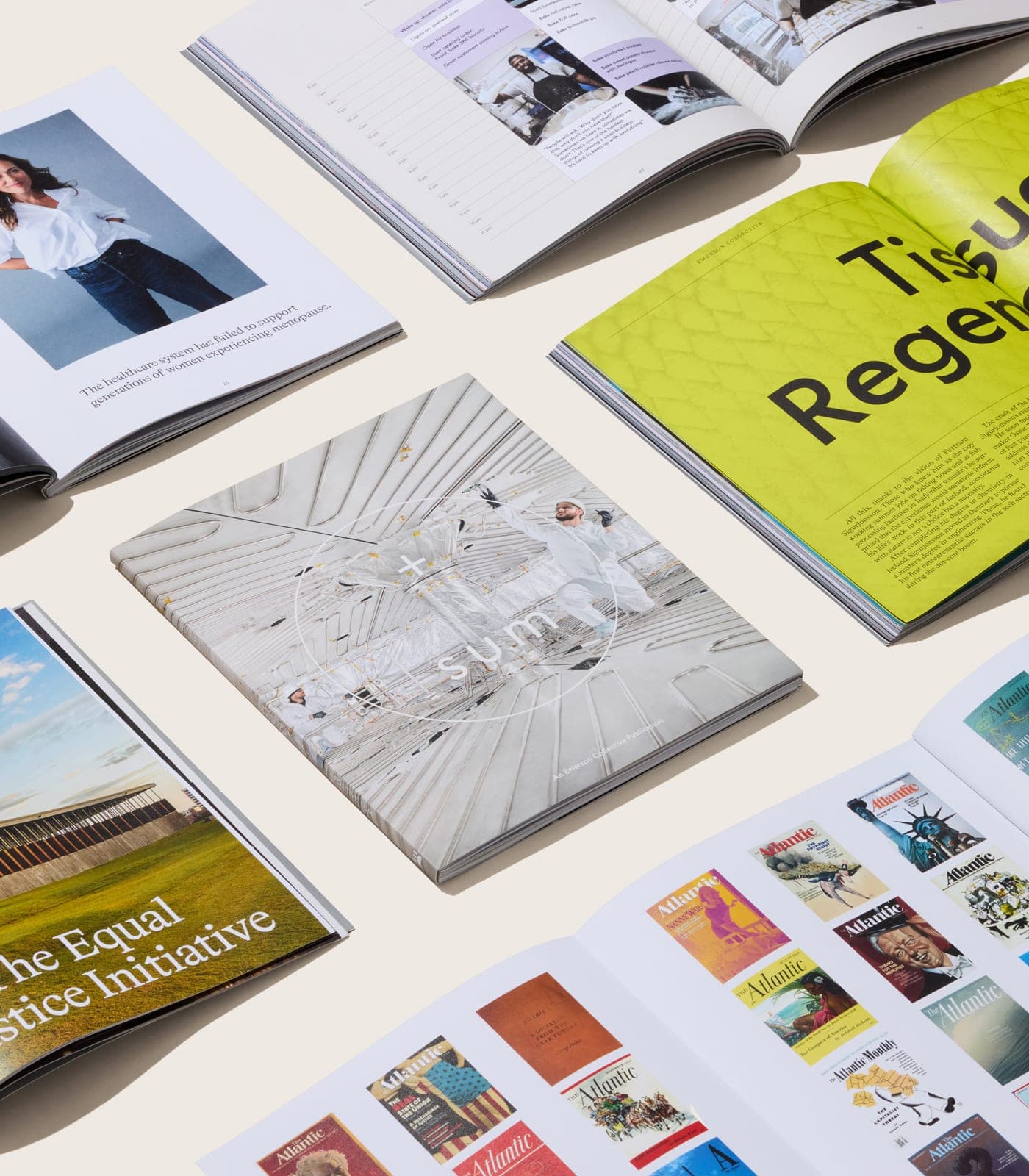 Pages from a magazine laid out on the floor