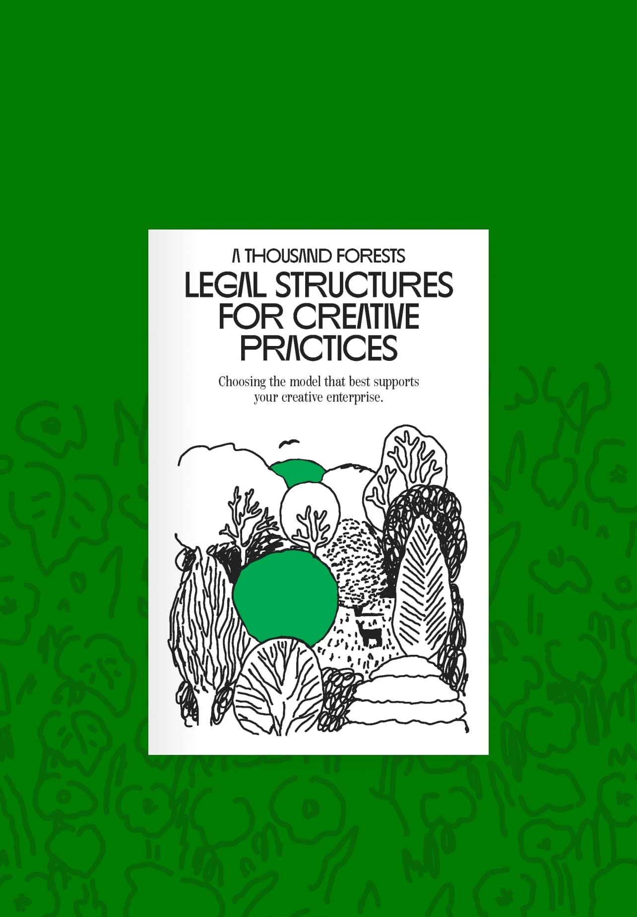 The cover of a book titled "Legal Structure for Creative Practices" on a green bordered background